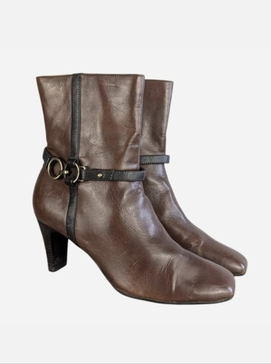 Liz Claiborne Shoes - Vintage 90s Liz Claiborne Cecil Horsebit Harness Heel Ankle Boot Brown 6.5